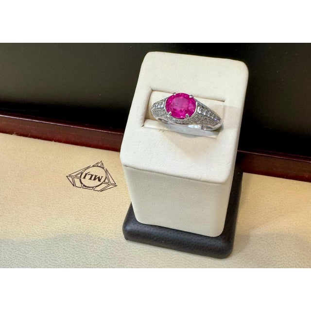 GIA Certified 2 Ct Natural Pink Sapphire & 2 Ct Pave Diamond Ring in Platinum For Sale - Image 18 of 18