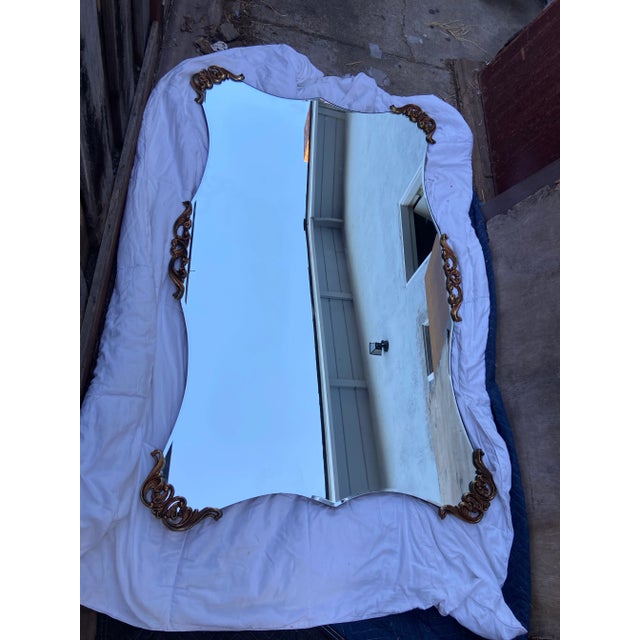 Gold Vintage Mid Century Modern 1940’s Gold Rococo Hollywood Regency Wall Mirror For Sale - Image 8 of 12