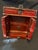 Vintage Chinese Red Lacquered Carved Wood Jewelry Box Vanity With Mirror For Sale - Image 4 of 10