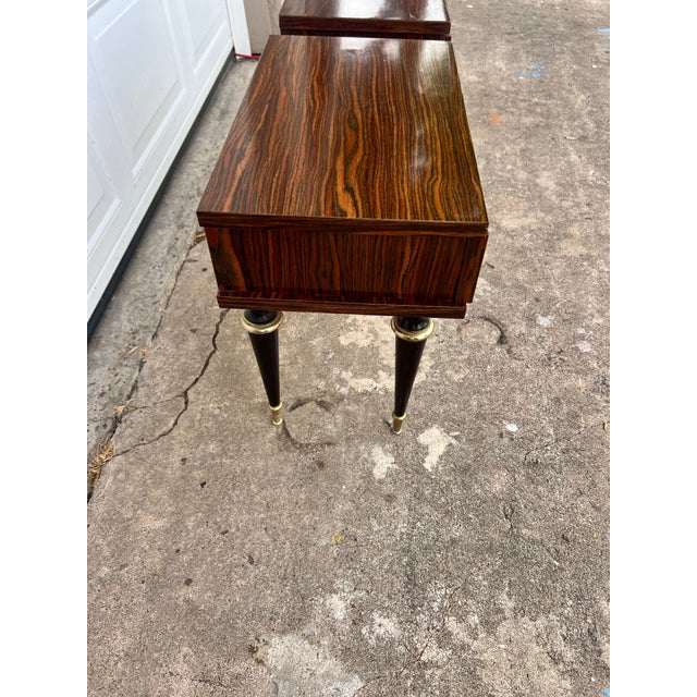 Mid-Century Modern 1950's Macassar / Burl Wood Pair of Nightstands For Sale - Image 6 of 12