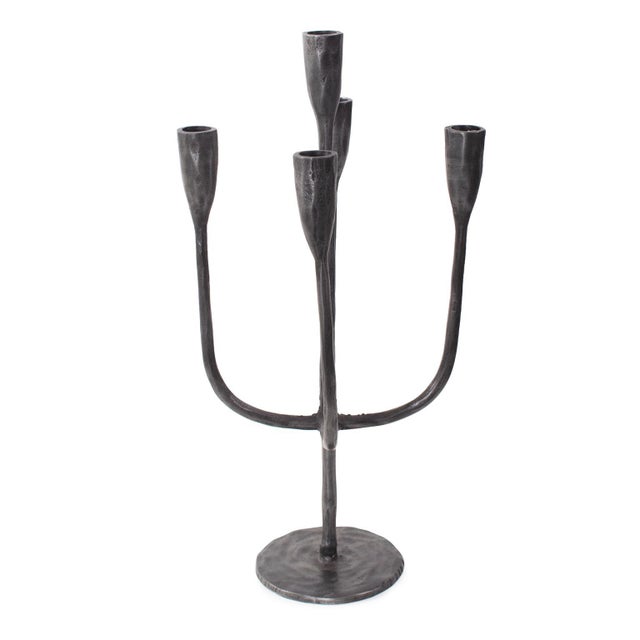 Kenneth Ludwig Chicago Asher Sculpted Cast Aluminum Five Arm Candle Holder- Ebony For Sale - Image 4 of 11