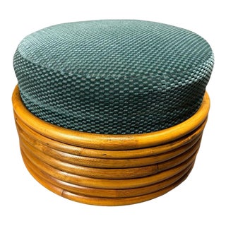 Restored Rattan Round Ottoman 7-Strand For Sale