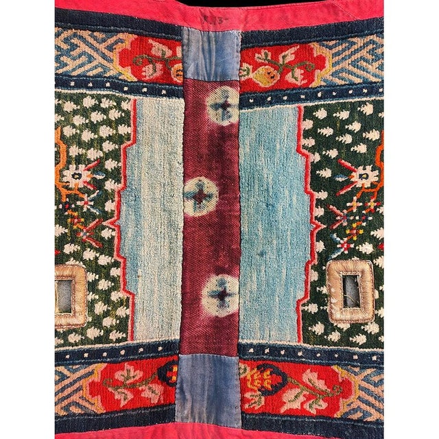 1920s 1920s Blue Navy Medallion Antique Chinese Tibetan Saddle Horse Cover Wool Rug For Sale - Image 5 of 7