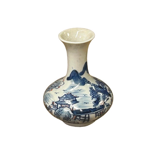 Chinese 4.5" Chinese Blue White Scenery Flower Graphic Small Porcelain Art Vase For Sale - Image 3 of 12