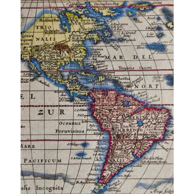 Paper North & South America: A 17th Century Hand-colored Map by Jansson & Goos For Sale - Image 7 of 9