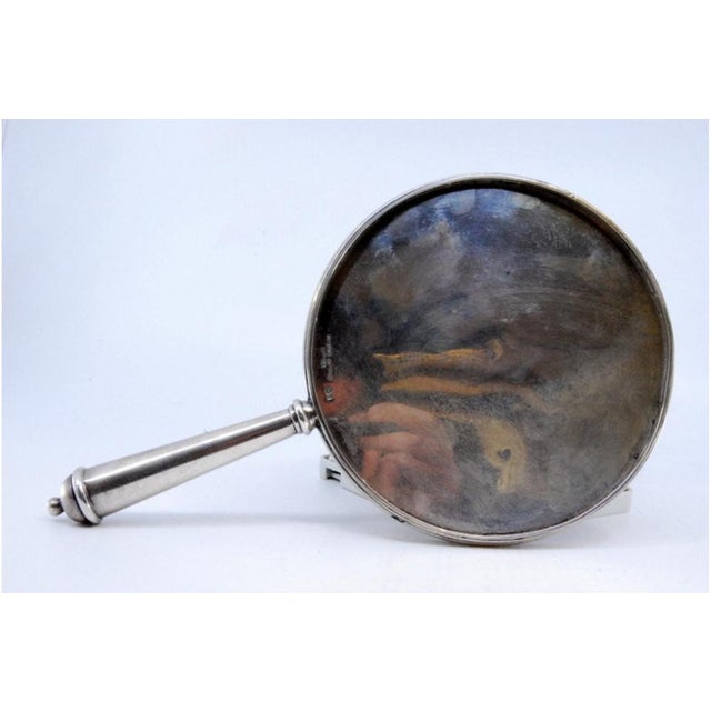 Silver Hand Mirror with Handle Grooves and Casing For Sale - Image 5 of 8