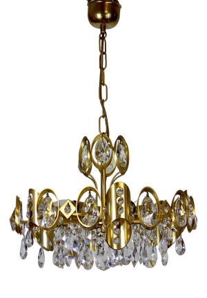 Brass and Crystal Sciolari Chandelier from Palwa, 1960s
