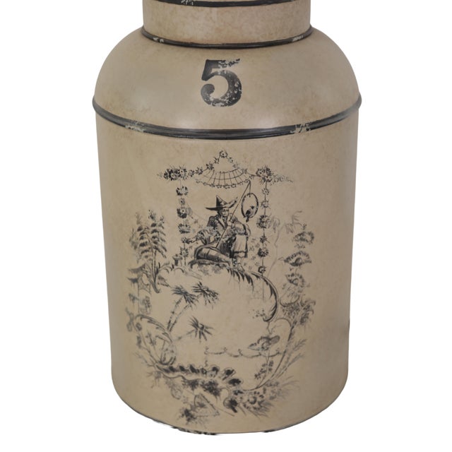 Early 21st Century Vintage English Export Tea Caddy Hand-Painted Chinoiserie Figurines Table Lamp For Sale - Image 5 of 9