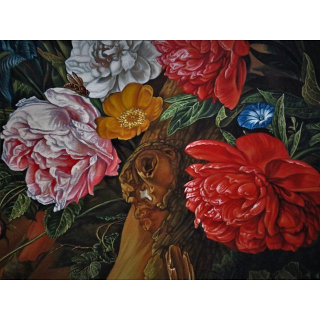 Large Naturalist Surrealist Still Life Painting of Flowers & Insects ...
