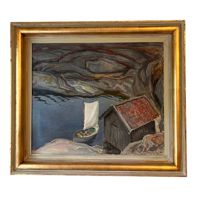 1940s Mid-Century Modern Swedish Oil Painting by Fritz Smedberg 1944 For Sale