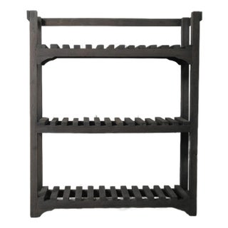 Charcoal Wooden Slatted Shelf With Open Framework For Sale