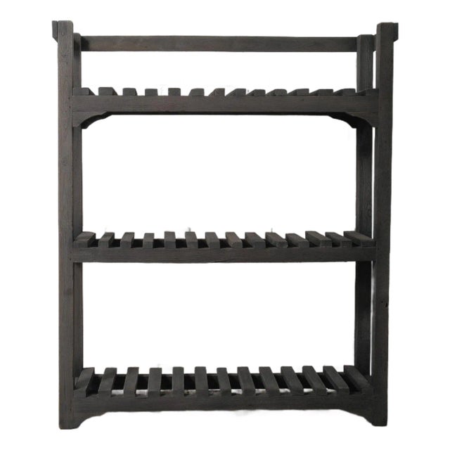 Charcoal Wooden Slatted Shelf With Open Framework For Sale