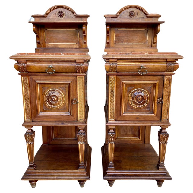 19th Century French Marble Top Bedside Tables, 1890s, Set of 2 For Sale - Image 15 of 18