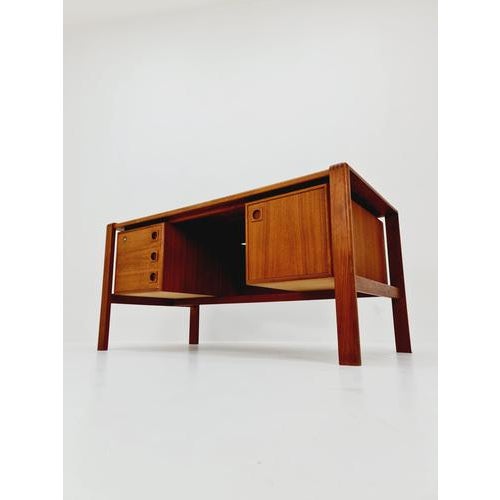 Danish teak freestanding desk by h\.p hansen , denmark, 1960s dimensions: 74 d x 148 w x 74 h cm it is in good vintage...