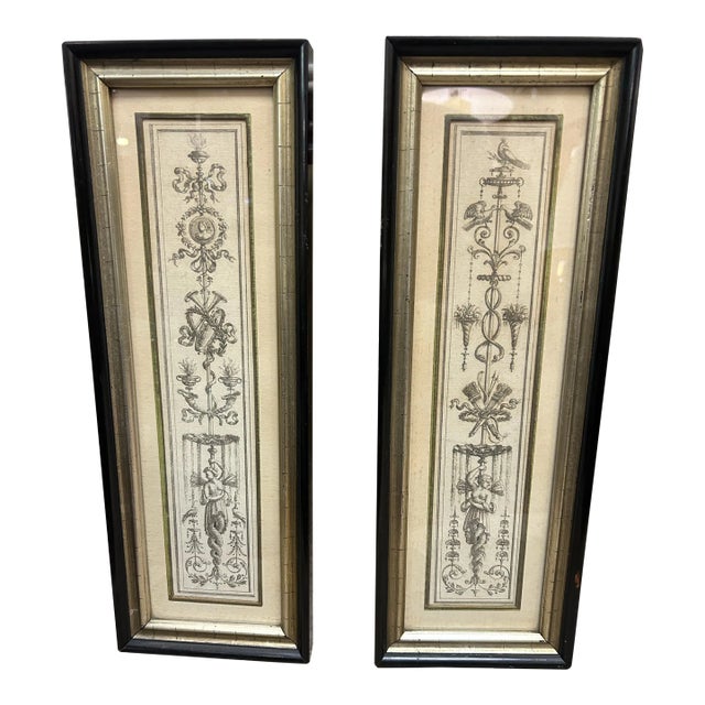 Antique French 18th Century Style Arabesque Architectural Panel Etchings, Pair For Sale