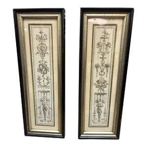 Antique French 18th Century Style Arabesque Architectural Panel Etchings, Pair
