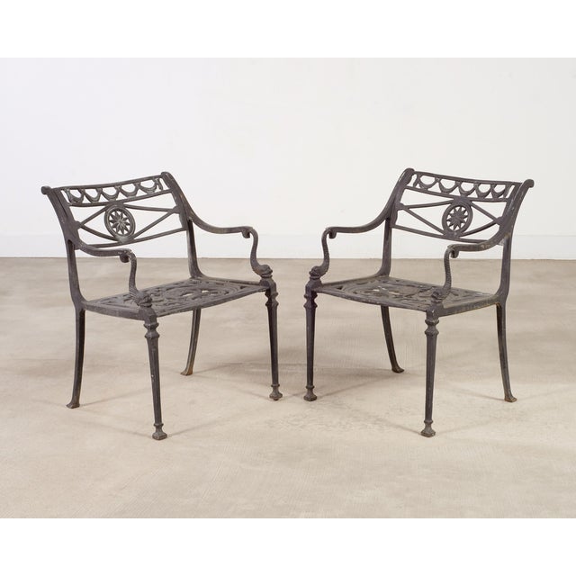 Metal Set of Four Neoclassical Dolphin and Star Garden Dining Chairs For Sale - Image 7 of 18