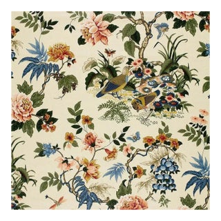 Schumacher Fabric Cotton Chintz Anshun in Paprika & Blue For Sale