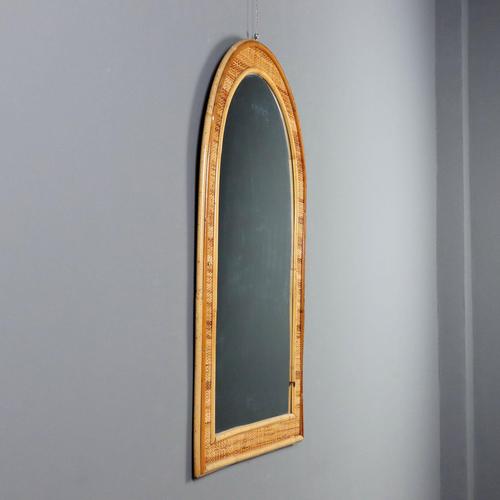 Glass Arched Mirror with Wicker and Bamboo Frame, 1970s For Sale - Image 7 of 9