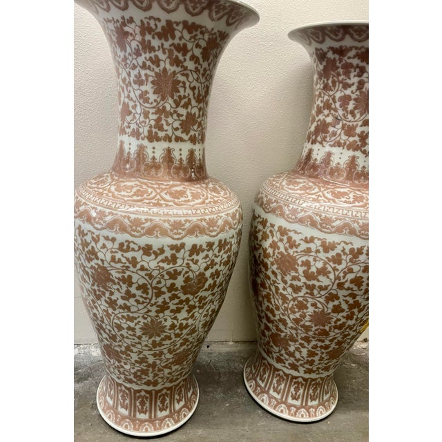 Huge Pair of 42" Chinese Iron-Red Porcelain Floor Vases For Sale - Image 9 of 13