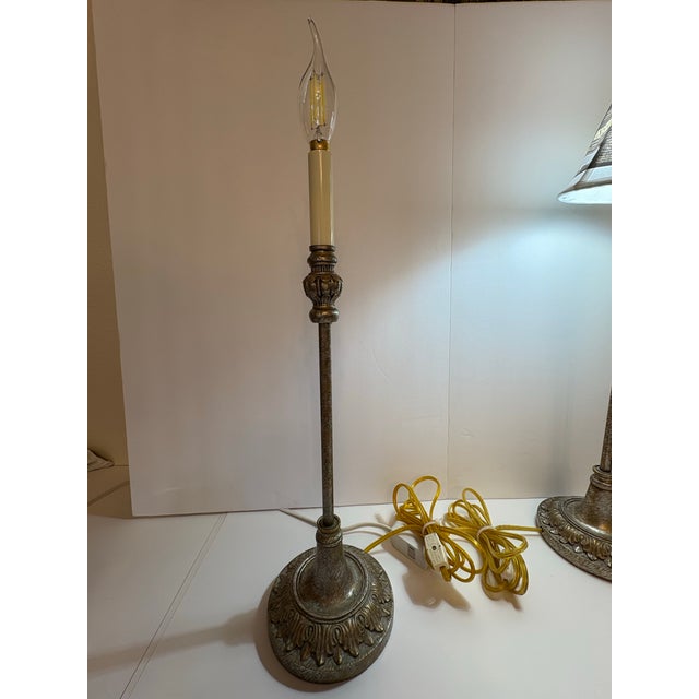 1970s Hollywood Regency Candle Stick Table Lamps a Pair For Sale - Image 4 of 8