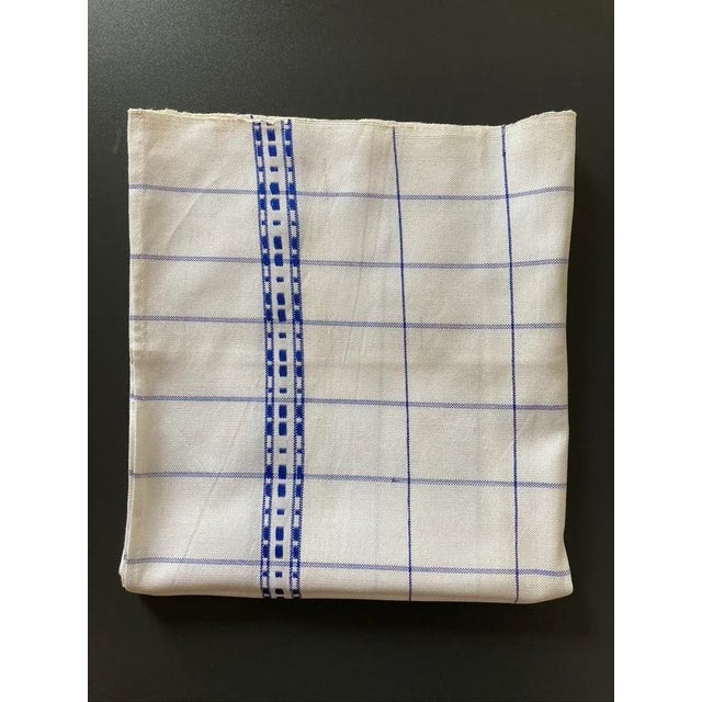 Blue and White Folk Hand-Woven Linen Picnic Napkin, Circa Mid 20th Century For Sale - Image 11 of 12