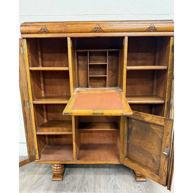 This is a stunning antique Art Deco oak secretary desk, bureau bookcase, or bar scully from the 1920s–1930s. Features...