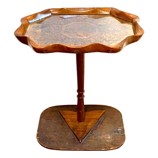 19th Century Collectible Maple or Walnut Hand-Carved Table with Scalloped Rim For Sale