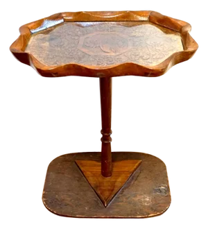 19th Century Collectible Maple or Walnut Hand-Carved Table with Scalloped Rim