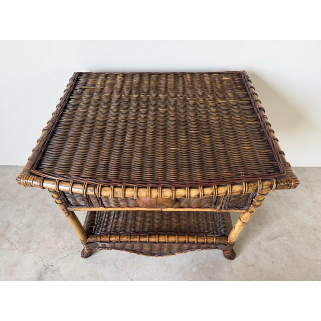 1980s Vintage Coastal Organic Bamboo & Woven Wicker One-Drawer Nightstand For Sale - Image 5 of 12