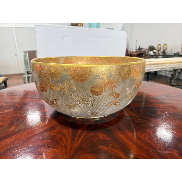 Japanese Gilt-Decorated Satsuma-Style Porcelain Bowl With Butterflies, Kyoto Mark This large Museum Quality Japanese...