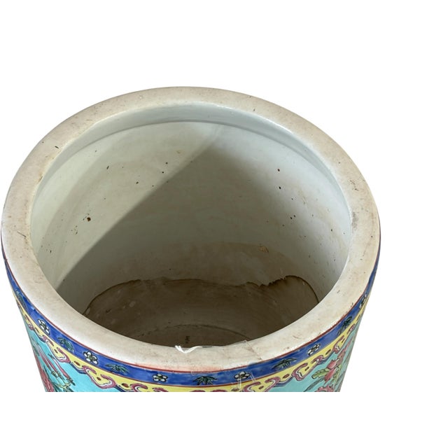 Turquoise Antique Chinoiserie Famille Rose Porcelain Jardiniere With Turquoise Glaze 8"h For Sale - Image 8 of 12