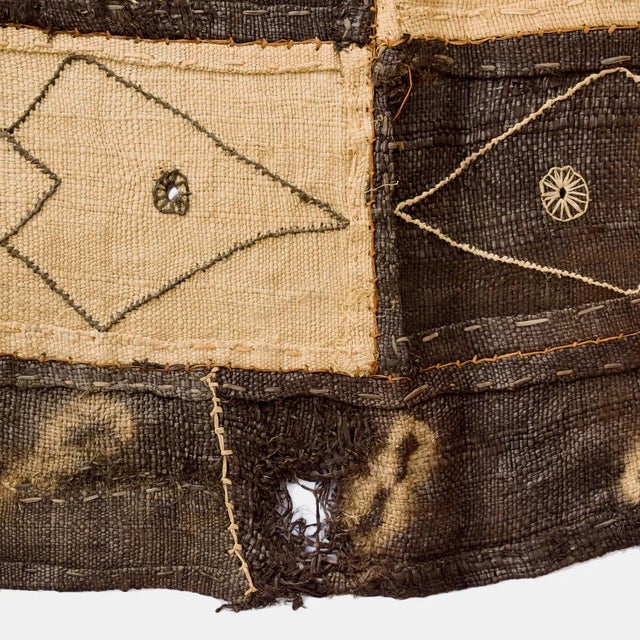 Beige Early 20th Century Kuba Handwoven Embroidered Raffia Textile 47 x 13 Inch For Sale - Image 8 of 8