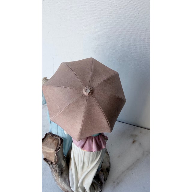 18th-Century Courting Couple Sharing a Parasol Under Pastel-Colored Period Attire. Glazed and Matte Porcelain Figurine For Sale - Image 9 of 15