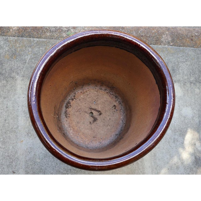 1980s Large Vintage Basketweave Flower Pot Planter Brown Glazed Terracotta For Sale - Image 5 of 8