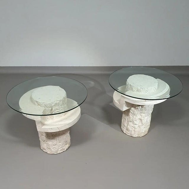 Vintage Mactan Stone Side Tables with Faceted Glass Tops by Magnussen Ponte, 1980, Set of 2 For Sale - Image 6 of 11
