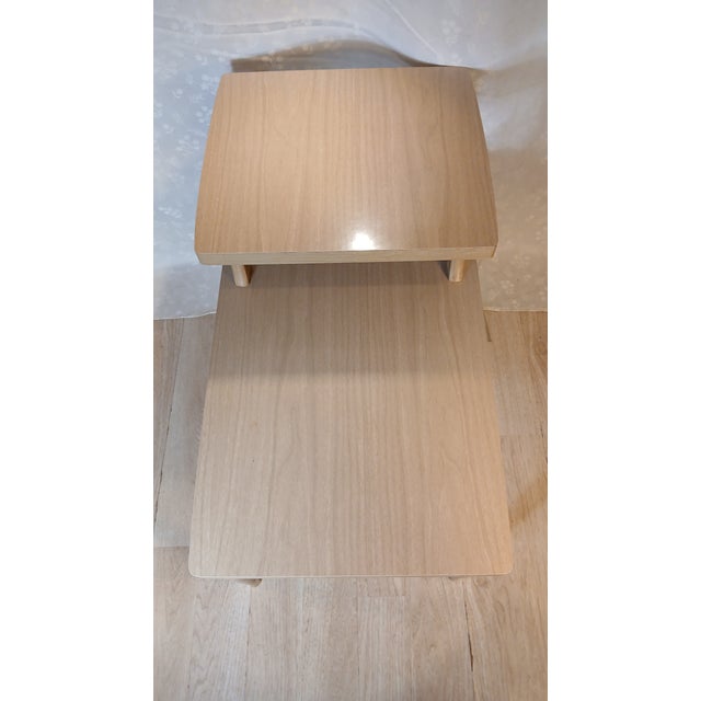Vintage Mid-Century Modern Two-Tier Blonde Formica Step End Table For Sale - Image 4 of 13