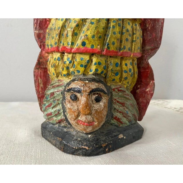 Wood Vintage Folk Art Polychrome Carved Wood Santa Maria Santos Statue From Brazil For Sale - Image 7 of 12
