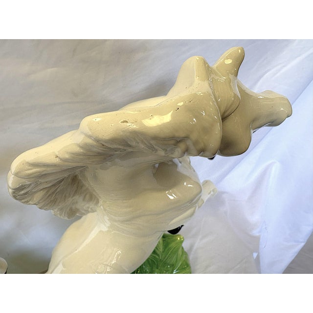 Mid Century Vintage Cast Ceramic Rearing White Mustangs With Glass Eyes- A Pair For Sale - Image 18 of 18