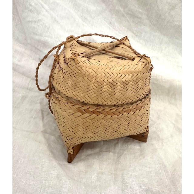 Mid 20th Century Thai Wovan Bamboo Mini Rice Basket For Sale - Image 5 of 6