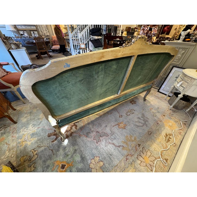 Antique 19th Century Louis XV Style Velvet Settee With Silver Leaf For Sale - Image 9 of 11