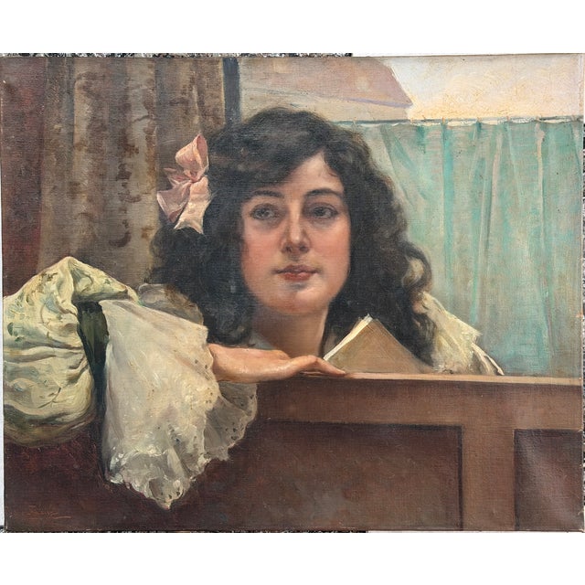 Pedro Sáenz Sáenz, Female Portrait, 1890s, Oil Painting on Canvas For Sale - Image 4 of 4