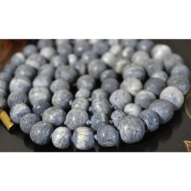 Vintage Natural Denim Blue Sponge Coral Hand Knotted Bead Necklace 32" Long For Sale - Image 15 of 15