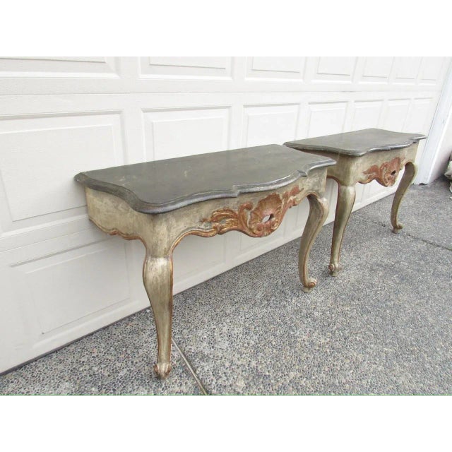 Late 19th Century Antique Pair of Painted Italian Console Tables For Sale - Image 5 of 18
