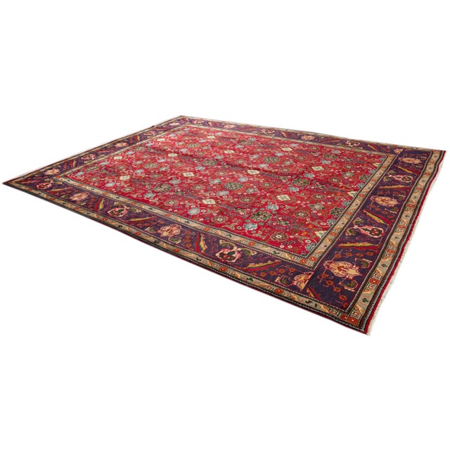 Vintage Persian Tabriz Handmade Red Floral Wool Rug For Sale - Image 9 of 12