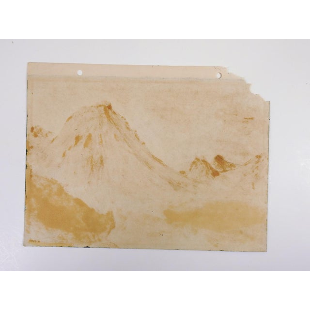 1940's paint on paper outsider folk art painting of a mountain landscape by Clarence Floyd Shade (1902-1976) Polson,...