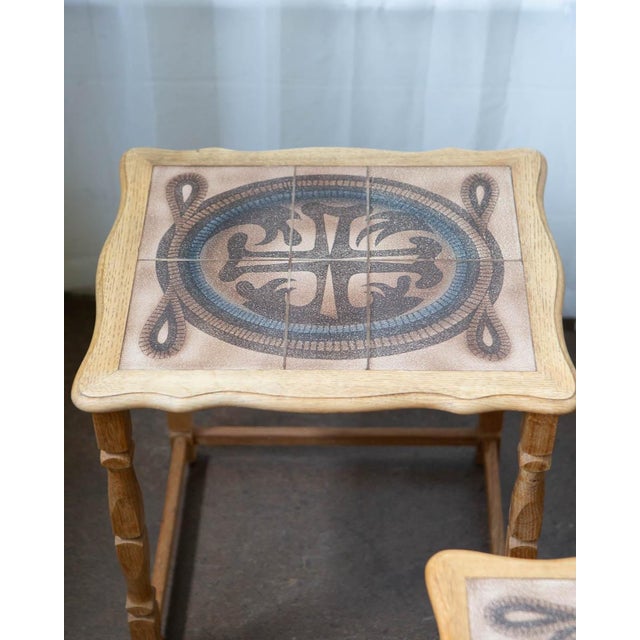 Attributed to Henning Kjærnulf Danish Oak & Tile Nesting Tables for Edmund Pedersen, 1970s For Sale - Image 11 of 12