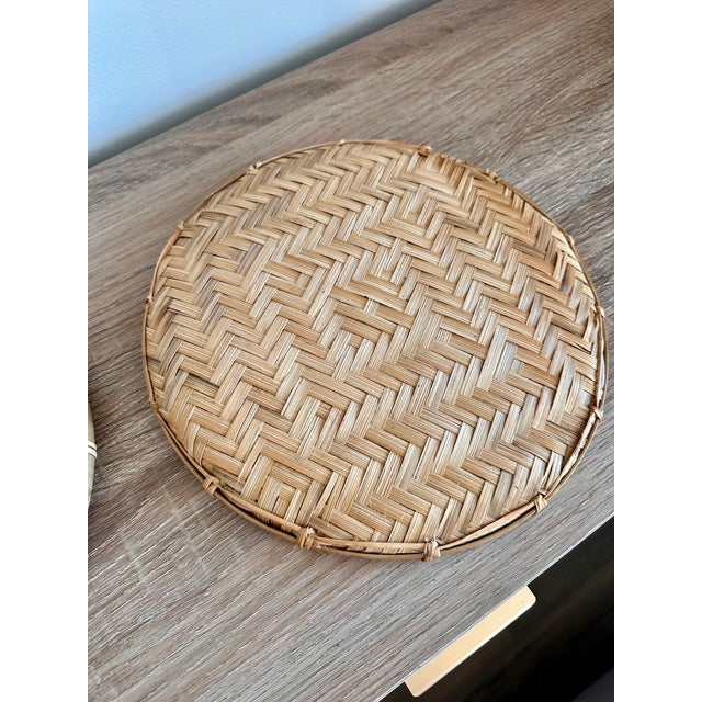 Handwoven Bamboo Round Decorative Trays, Set of 2 For Sale - Image 17 of 18