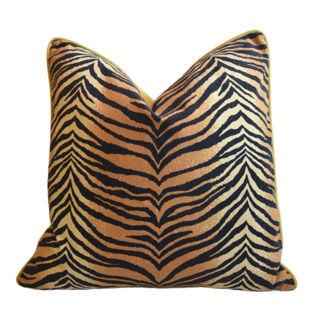 Hollywood Regency Designer Tiger Cat Velvet Feather/Down Pillow24” Square For Sale - Image 3 of 5