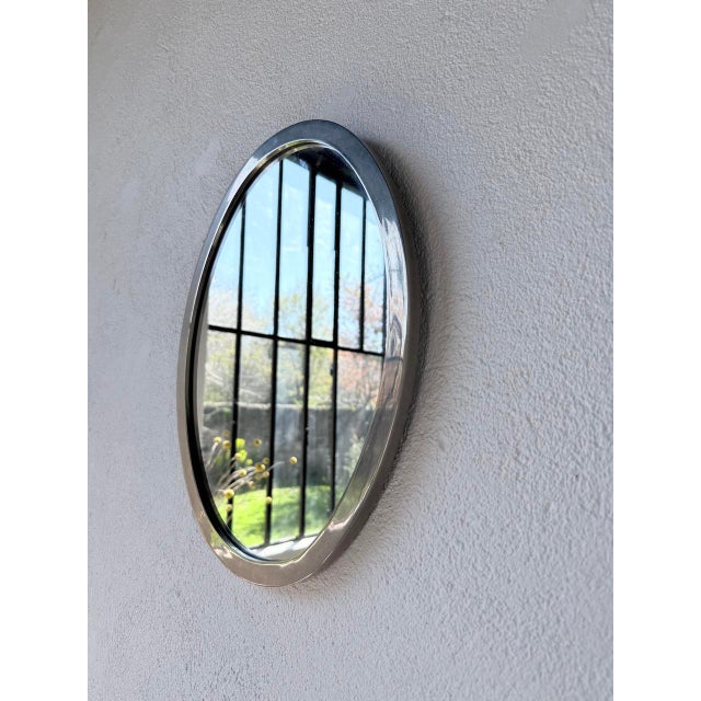 Oval Silver-Plated Metal Mirror, 1950s For Sale - Image 10 of 18